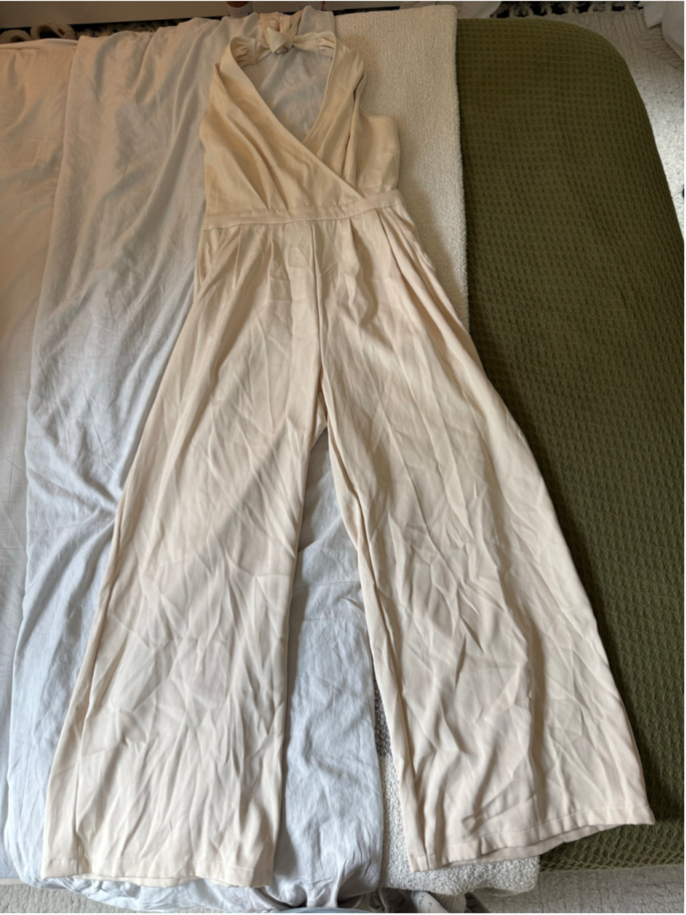 NWT Women's SHEIN Beige Halter Neck Wide Leg Jumpsuit Size M